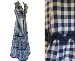 Black And White Gingham Fabric Uk 70s Blue White Gingham Maxi Dress By Betty Barclay Vintage Etsy White Maxi Dress Boho White Maxi Dresses Dresses By Length
