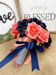 Maybe you would like to learn more about one of these? Coral Navy Blue Bouquet Wedding Silk Flower Rose Rhinestone Etsy In 2021 Coral Navy Weddings Navy Blue Wedding Bouquets Blue Coral Weddings