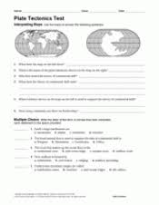 Plate tectonics worksheet answer key 2 review students answers to questions in the tides subject review lead a brief discussion of ways in which knowledge of tides can be useful and important 3 have each student or student group. Plate Tectonics Test Earth Science Printable Grades 6 12 Teachervision