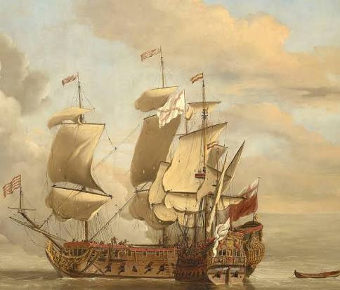 From the collection of the National Maritime Museum;- Engagement between three East Indiamen and two French vessels, 8th March 1757 by Lawson Dunn(active c.1760) As per NMM's website;- "A painting of an