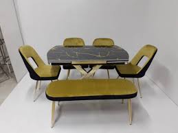 Sandalye ya da tabureleriyle birlikte. Acilir X Ayak Mutfak Masasi Poliuretan Sandalye Bank Takimi