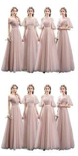 Blush Pink Floor Length Mismatched Cheap Bridesmaid Dresses Online Wg531 Gaun Pesta Gaun Perempuan Gaun Pengiring Pengantin