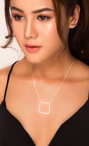 Square Necklace, Statement Necklace, Silver Geometric Necklace, Large  Outline Square Shaped Necklace