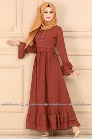 Moda Selvim Firfirli Elbise 2062ab368 Kiremit Sifon Elbise Elbise Basortusu Modasi