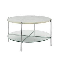 32 Round Coffee Table White Marble Top Glass Shelf Chrome Legs In 2020 Round Coffee Table Modern Glam Coffee Table White Round Coffee Table