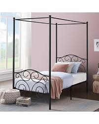 Twin size canopy bed beds : Savings On Vecelo 4 Corner Metal Canopy Bed Frame Platform Mattress Foundation Four Corner Bedding Mosquito Netting Bracket No Box Spring Needed Black Twin