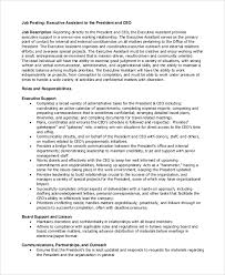 This role requires attention to detail, solid organizational skills, and the ability to meet tight deadlines while juggling multiple critical requests across global teams and working closely with other executive assistants throughout the organization. Free 8 Sample Executive Assistant Job Description Templates In Pdf Ms Word