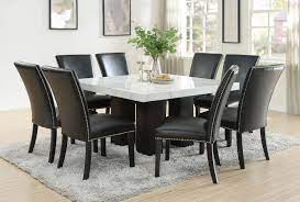 Traditional or formal dining sets generally consist of a large table with chairs. Camila Square Dining Room Set W Black Pu Chairs By Steve Silver Furniture Furniturepick