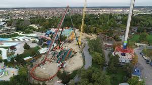 Canada's wonderland says the yukon striker will claim several world records, including the longest, tallest and fastest dive coaster at 130 kilometres. What Goes Down Must Come Up Cranes Erect Roller Coaster At Canada S Wonderland Crane And Hoist Canada