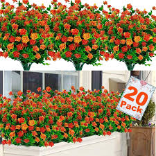 How to use fake flowers outside. Buy Turnmeon 20 Bundles Outdoor Artificial Fall Flowers Plants Decoration Uv Resistant Plastic Flowers For Outside Faux Plants For Home Garden Decor Orange Online In Indonesia B07tqlldfm