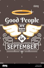 Good People Are Born In September Birthday Greeting Present As T Shirt Card Or Poster With Illustrated Line Style Ribbon Graphics Text Stock Vector Image Art Alamy