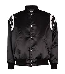 Black And White Satin Bomber Jacket Rhude Applique Satin Bomber Jacket In Black Modesens Satin Bomber Jacket Bomber Jacket Jackets