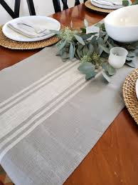 Gray Table Runner Farmhouse Table Runner Gray Grain Sack Etsy In 2020 Farmhouse Table Runners Rustic Table Runners Striped Table Runner