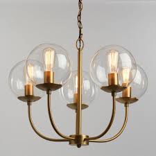 Alessa Brass Glass Globe 5 Light Chandelier