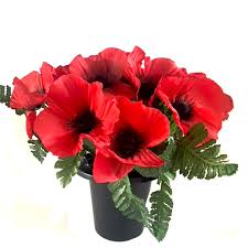 The stem is is approximately 62cm in length at the longest point from tip to flower and each one has a. Artificial Poppy Grave Pot Memorial Silk Red Poppies Shelf Edge Uk