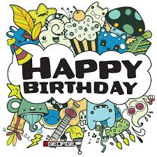 Vector Illustration Of Doodle Handwritten Lettering Happy Birthday Greeting Card Monster Doodle F Doodle Coretan Gambar
