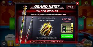 Buy cheap 8 ball pool coins: Grand Heist Quest Free Heist Cue Avatar Riddles 1