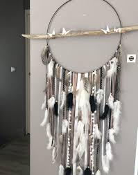 Attrape Reves Dreamcatcher Geant En Bois Flotte Coloris Taupe Blanc Et Noir Chambre D Enfant D Capteur De Reves Bricolage Attrape Reve Geant Attrape Reve