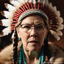 image of elizabeth warren wearing a native american headdress and glasses  Prompts