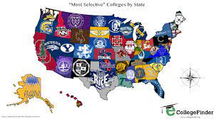 The score ranges from zero to one hundred, with fifty being the median for all eligible colleges. The Most Selective College In Each State Map