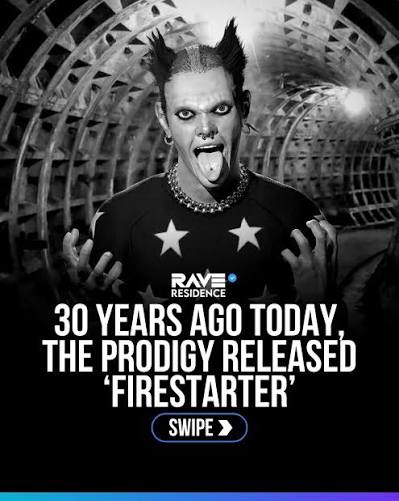 Firestarter' by The Prodigy turns 30 🎉 Three decades ago, The Prodigy  dropped a track that didn't just stand out — it deliberately unsettled  people. Released in 1996, Firestarter immediately made an