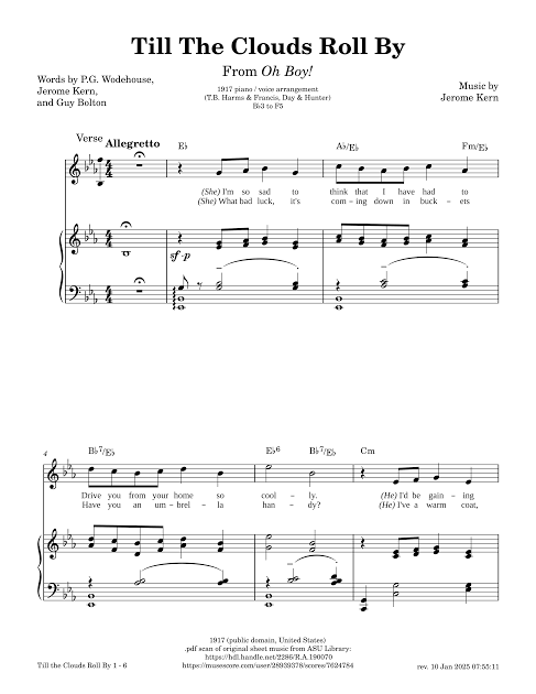 Till the Clouds Roll By - Jerome Kern [1917 piano / voice sheet music  arrangement] Sheet Music with Chords for Piano, Vocals (Piano-Voice) |  MuseScore.com
