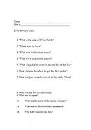 Susan doll from his birth in a shotgun shack in east tupelo, mississippi, to hi. English Worksheets Elvis Presley Quiz
