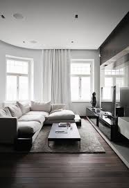 Wooden Floor White Corner Sofa Small Wooden Coffee Table Small Room Decor White Walls Minimal Living Room Dark Floor Living Room Living Room Decor Apartment
