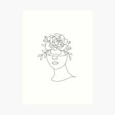 Line Art Print Woman With Flowers Woman Line Art Minimalist Flower Head Woman Print Minimalist Line Poster Boho Wall Print Art Print By Onelineprint Line Art Posters Art Prints Line Art