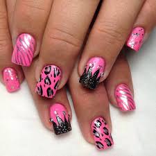Acrylic Hot Pink And Black Nail Designs Princessnails Pinknails Nailart Leopardnails Glitternails Pink Nail Designs Cute Pink Nails Pink Nails