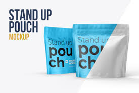 Download Square Zipper Stand Up Pouch Front And Half Side In Packaging Mockups On Yellow Images Creative Store