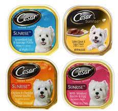 Cesar Sunrise Dog Food 4 Flavor 8 Can Bundle 2 Scrambled Egg And Sausage 2 Grilled Steak And Eggs 2 Chi Cheese Souffle Steak And Eggs Dog Food Recipes
