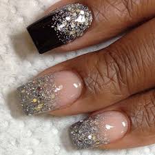 Black Acrylic Nails With Glitter On Ring Finger Tammy Taylor Colored Acrylic Over Natural Nails Silver Glitter Acrylic At Tips Faded Into Pink Tp Acryli Black Nails With Glitter Diva Nails Crystal Nails