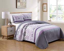 See more ideas about quilts, quilt patterns, quilting designs. Amazon Com Luxury Home Collection 3 Piece King California King Quilted Reversible Coverlet Bedspread Set Floral Printed Lavender Purple White Gray Home Kitchen