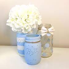 Baby Shower Mason Jar Decor Baby Boy Shower Rustic Painted Mason Jars Centerpiece Polka Dot Mason Jar Baby Shower Baby Shower Centerpieces Baby Boy Shower