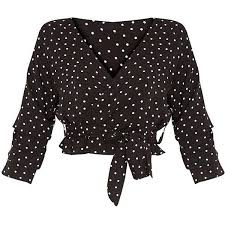 Black And White Polka Dot Blouse Gretta Black Woven Polka Dot Wrap Tie Blouse 29 Liked On Polyvore Featuring Tops Blouses Shirts Crop Polka Dots Fashion Polka Dot Crop Tops Wrap Shirt