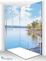 Eck Duschruckwand Seeblick Als Xxl Fliesenspiegel Im Duschbereich Badezimmer Duschruckwand Dusche Duschwand