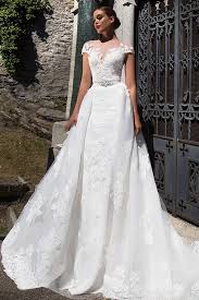 Marvelous Tulle Jewel Neckline 2 In 1 Wedding Dress With Lace Appliques Detachable Skirt Detachable Wedding Dress Wedding Dresses Lace 2 In 1 Wedding Dress