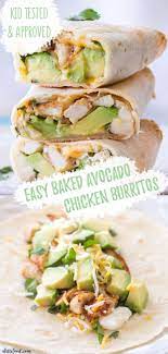Baked Avocado Chicken Burritos In 2020 Baked Avocado Burrito Recipe Chicken Chicken Avocado