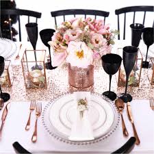 Rose Gold Copper Black Silver Christmas Sequin Table Setting View Rose Gold Table Setting Rose Gold Table Pink And Gold Wedding