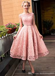 Pretty Cocktail Dresses Bateau Neck Cap Sleeves Lace With Pearls Zipper Back Tea Length Pro Tea Length Prom Dress Vintage Style Prom Dresses Tea Length Dresses