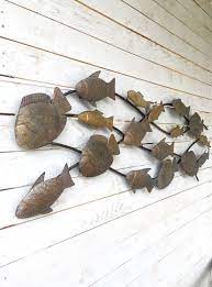 Large School Of Fish Nautical Metal Wall Art Will Provide A Touch Of Color To An Art Color Fish Large Metal Nautical Pro Painting Metal Sanati Dekor