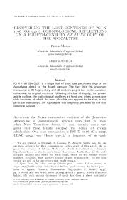 27 full pdfs related to this paper. Pdf Recovering The Lost Contents Of Psi X 1166 Ga 0207 Codicological Reflections On A Fourth Century De Luxe Copy Of The Apocalypse Peter Malik And Darius Mueller Academia Edu