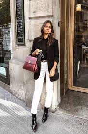 Black Ankle Boots With Jeans White Cropped Jeans Black Ankle Boots Black Sweater Black Blazer Perfect Jeans Work Outfit Jeans Outfit For Work Perfect Jeans