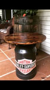 Harley Davidson Table I Made Using An Old Milk Can I Sanded The Milk Can And Sprayed I Harley Davidson Decor Harley Davidson Gifts Harley Davidson Motorcycles