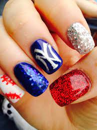 New York Yankees Baseball 4th Of July Acrylic Nails Nyc Nails Nail Designs Summer Gel Pedicure Designs Toenails