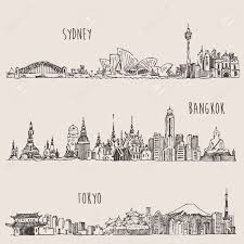 Sydney Bangkok Tokyo Thanh Phố Lớn Truc Cổ điển Khắc Minh Họa Vẽ Tay Phac Thảo Cliparts Vector Va Stock Engraving Illustration How To Draw Hands City Drawing