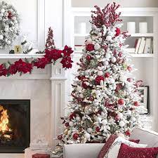 Red And White Frosted Christmas Tree White Christmas Tree Decorations Traditional Christmas Tree Frosted Christmas Tree