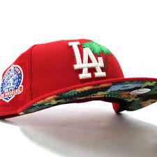 Palm Tree Losangelesdodgers 50th Anniversary 59fifty Fitted Newerahat In Red With Floralunderbrim Ecapcity Glow In The Dark In 2021 Fitted Hats Hats New Era Hat