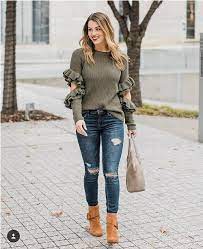 Olive Ruffle Sleeve Blouse Winter Quick And Easy Fashion Tips Just Trendy Girls Fashion Fall Outfits Trendy Fashion